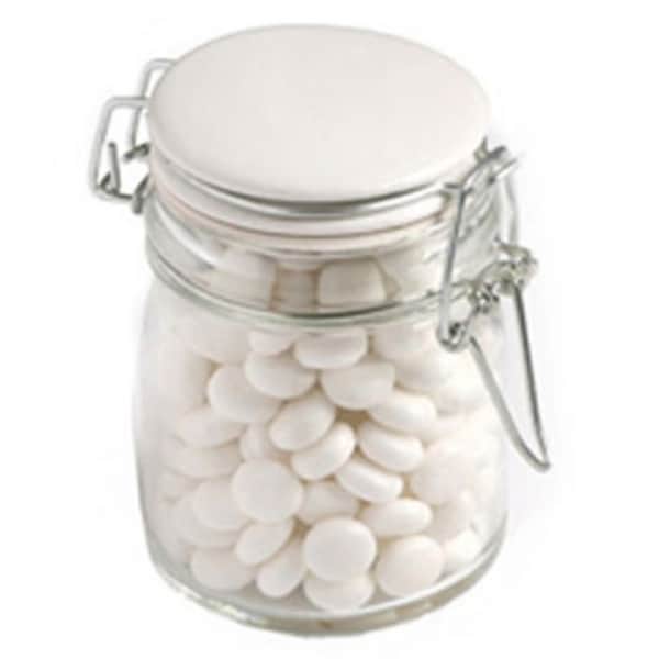 Branded Promotional Glass Clip Lock Jar With Mints 160G