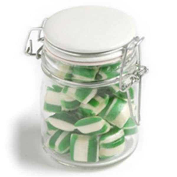 Branded Promotional Glass Clip Lock Jar With Humbugs 160G