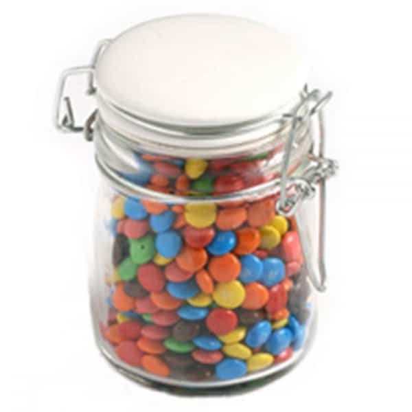 Branded Promotional Glass Clip Lock Jar With M&Amp;Ms 160G