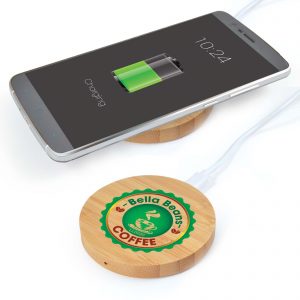 Branded Promotional Arc Round Bamboo Wireless Charger