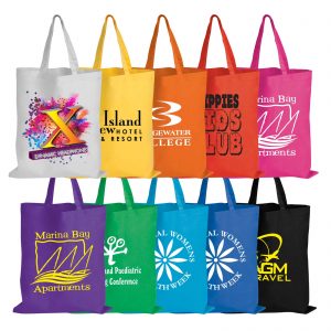 Branded Promotional Coloured Cotton Short Handle Tote Bag