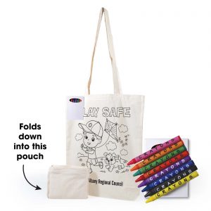 Branded Promotional Get Crafty Folding Calico Bag and Crayons