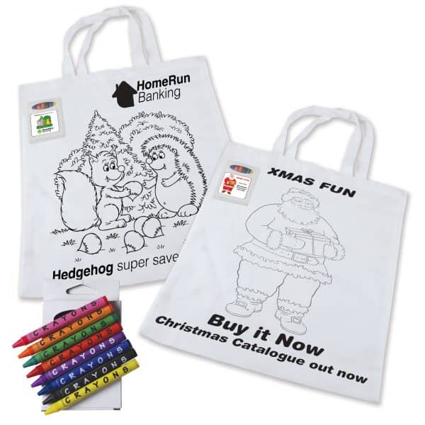 Branded Promotional Colouring Short Handle Cotton Bag &Amp; Crayons