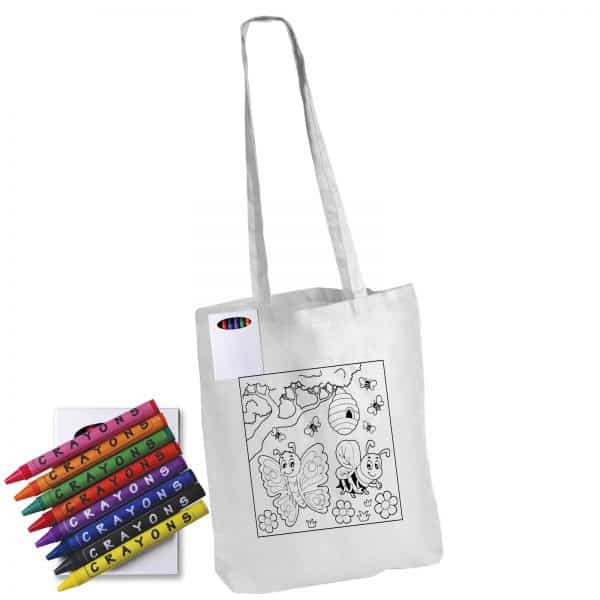 Branded Promotional Colouring Long Handle Cotton Bag &Amp; Crayons