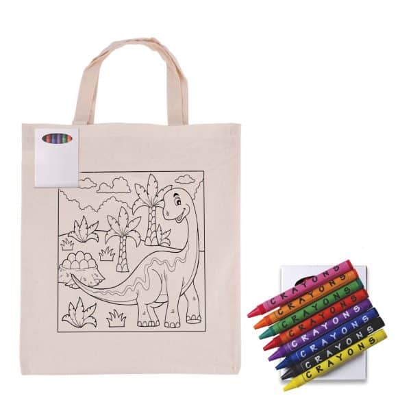 Branded Promotional Colouring Short Handle Calico Bag &Amp; Crayons