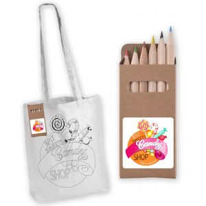 Branded Promotional Colouring Long Handle Cotton Bag & Pencils