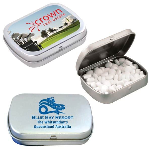 Branded Promotional Sugar Free Breath Mints In Silver Tin