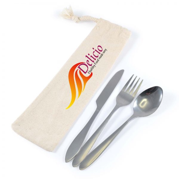 Branded Promotional Banquet Cutlery Set In Calico Pouch