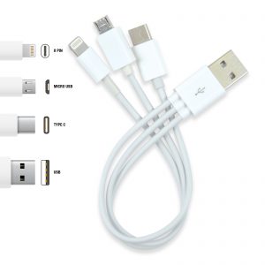 Branded Promotional 3 in 1 Combo USB Cable - Micro, 8 Pin, Type C