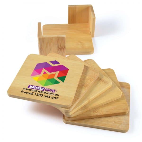 Branded Promotional Tropic Bamboo Coasters Set Of 6