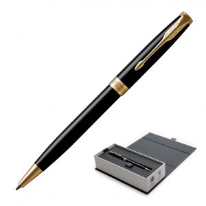 Branded Promotional Metal Pen Ballpoint Parker Sonnet - Lacquer Black 23K Gold Plated Trim