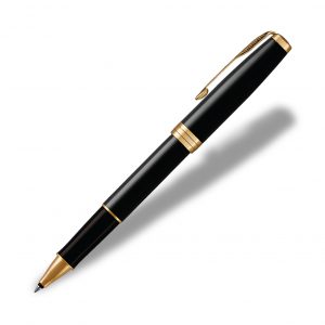 Branded Promotional Metal Pen Rollerball Parker Sonnet - Lacquer Black 23K Gold Plated Trim