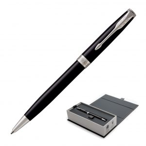 Branded Promotional Metal Pen Ballpoint Parker Sonnet - Lacquer Black Palladium Chrome Trim