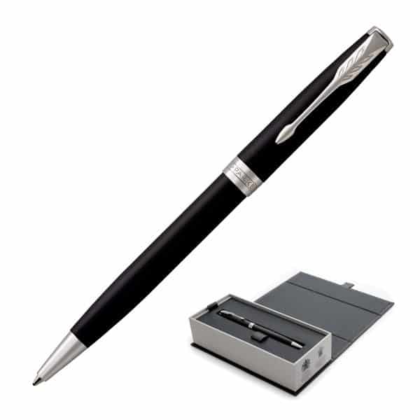 Branded Promotional Metal Pen Ballpoint Parker Sonnet - Matte Black Palladium Chrome Trim