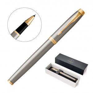 Branded Promotional Metal Pen Rollerball Parker IM - Brushed Stainless GT
