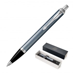 Branded Promotional Metal Pen Ballpoint Parker IM - Blue Grey Stainless CT