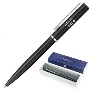 Branded Promotional Metal Pen Ballpoint Waterman Allure - Black Palladium Chrome Trim