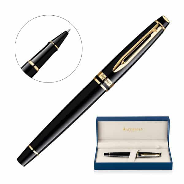 Branded Promotional Metal Pen Rollerball Waterman Expert - Lacquer Black 23K Gold Plated Trim