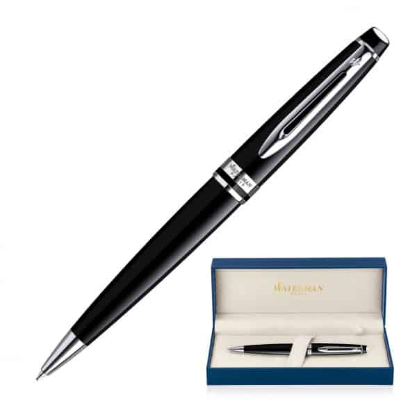 Branded Promotional Metal Pen Ballpoint Waterman Expert - Lacquer Black Palladium Chrome Trim