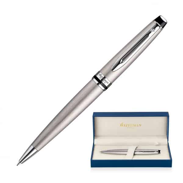 Branded Promotional Metal Pen Ballpoint Waterman Expert - Brushed Stainless Palladium Chrome Trim