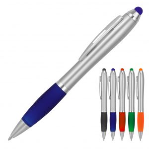 Branded Promotional Plastic Pen Ballpoint Stylus Silver Cara