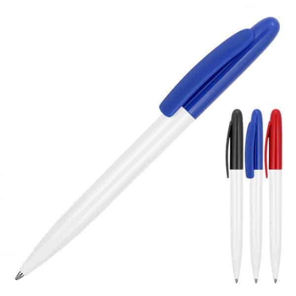 Branded Promotional Plastic Pen Ballpoint Gloss White Sierra