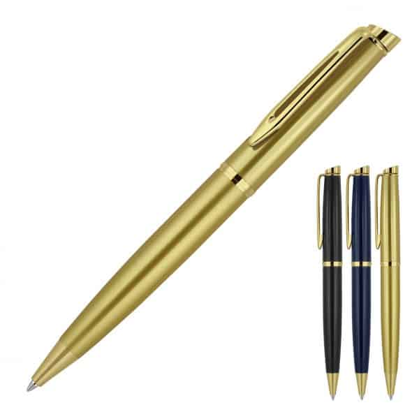 Branded Promotional Metal Pen Ballpoint Prestige Gold Trim Hubert