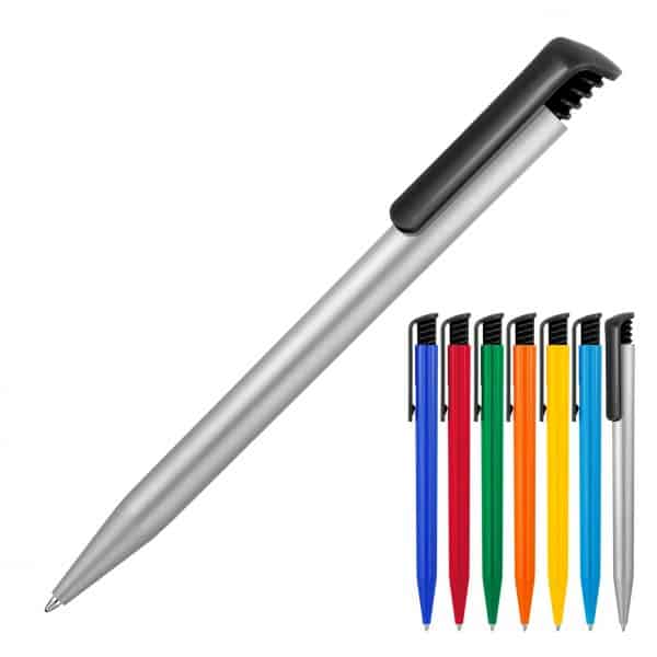 Branded Promotional Plastic Pen Ballpoint Gloss Black Clip Tia