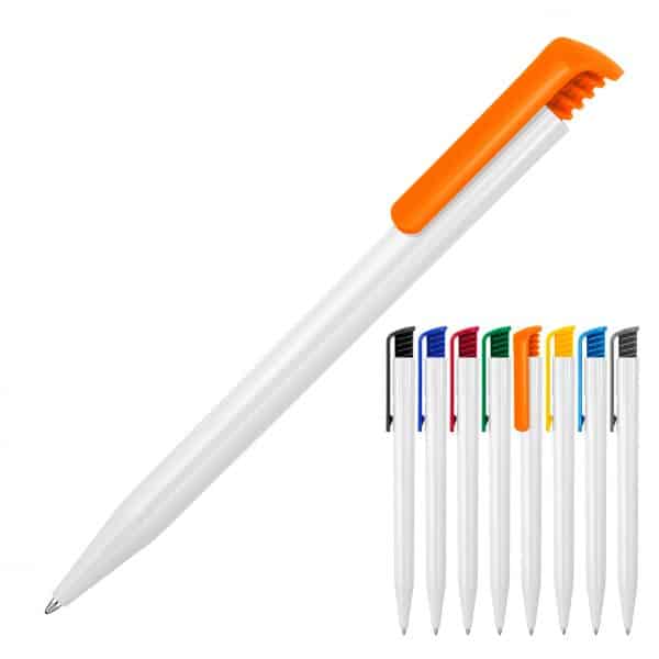 Branded Promotional Plastic Pen Ballpoint Gloss White Tia