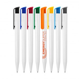 Branded Promotional Plastic Pen Ballpoint Gloss White Tia