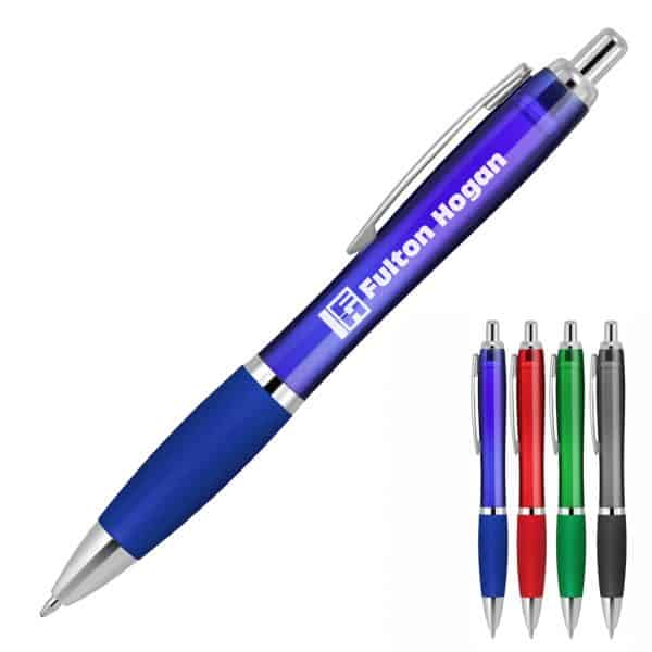 Branded Promotional Plastic Pen Ballpoint Silicone Grip Transparent Cara