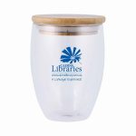 Branded Promotional AMIENS DOUBLE WALL COFFEE CUP GLASS 350ML - WITH BAMBOO LID