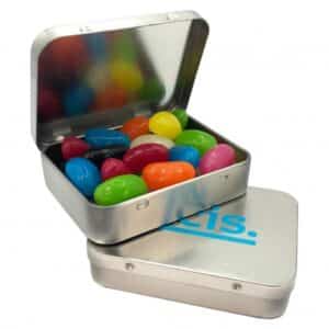 Branded Promotional Rectangle Hinge Tin with AUSSIE Jelly Beans 65g