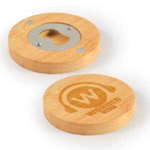 Branded Promotional Discus Bamboo Bottle Opener Coaster