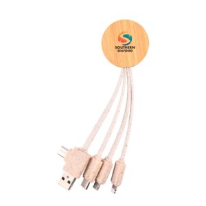 Branded Promotional Oracle Round Bamboo Charging Cable