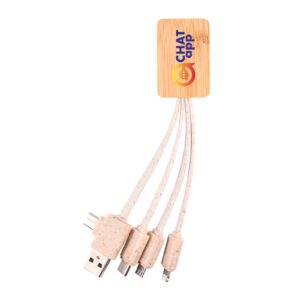 Branded Promotional Oracle Square Bamboo Charging Cable
