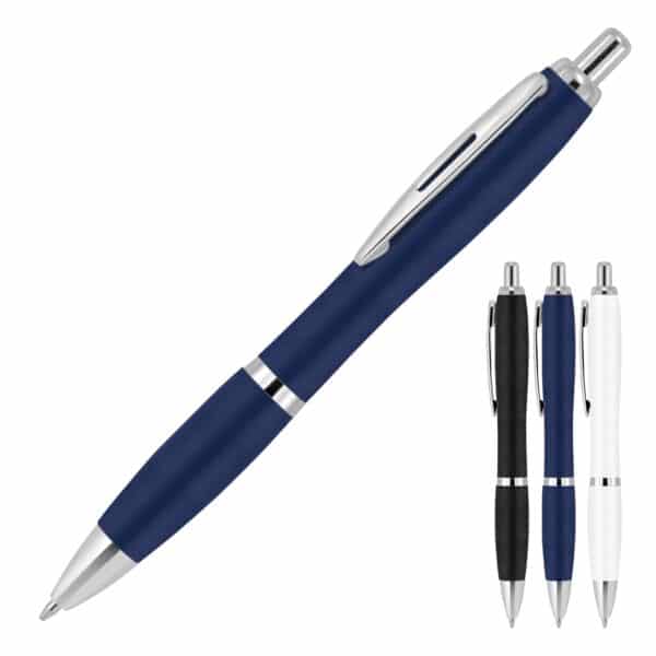 Branded Promotional Plastic Pen Ballpoint Matt Chrome Trim Cara