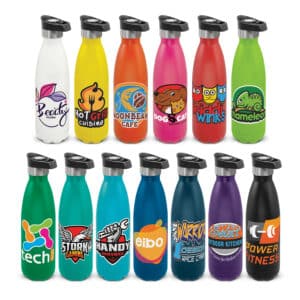 Branded Promotional Mirage Powder Coated Vacuum Bottle - Push Button Lid