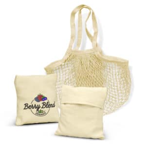 Branded Promotional Cotton Mesh Foldaway Tote Bag