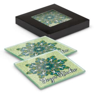 Branded Promotional Venice Glass Coaster Set Of 2 Square - Full Colour