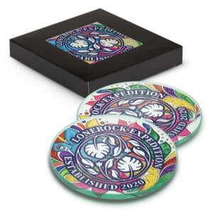Branded Promotional Venice Glass Coaster Set Of 2 Round - Full Colour