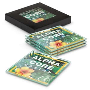 Branded Promotional Venice Glass Coaster Set Of 4 Square - Full Colour