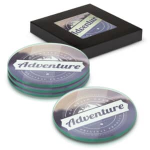 Branded Promotional Venice Glass Coaster Set Of 4 Round - Full Colour