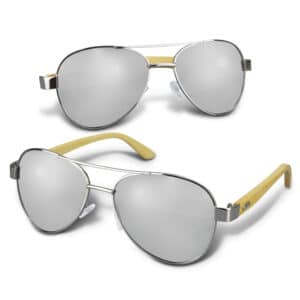 Branded Promotional Aviator Mirror Lens Sunglasses - Bamboo