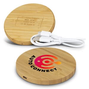 Branded Promotional Vita Bamboo Wireless Charger - Round