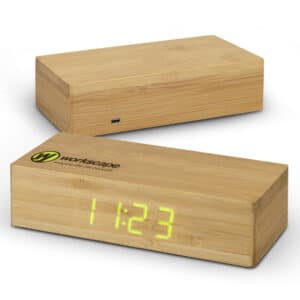 Branded Promotional Bamboo Wireless Charging Clock