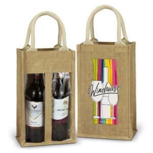 Branded Promotional Serena Jute Double Wine Carrier