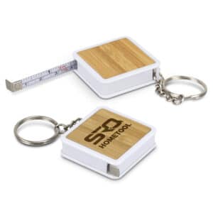 Branded Promotional Bamboo Tape Measure Key Ring