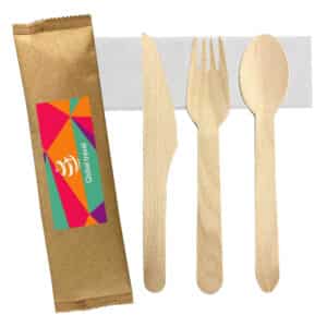 Branded Promotional 4pcs Wooden Cutlery Set