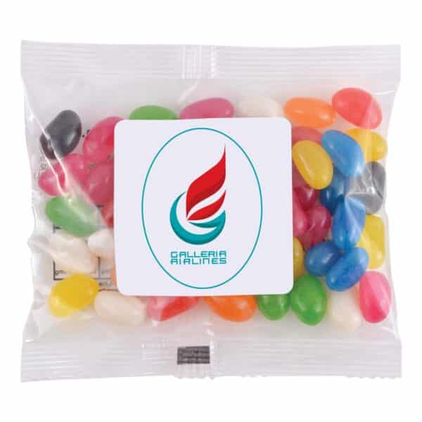 Branded Promotional Assorted Colour Mini Jelly Beans In 50 Gram Cello Bag